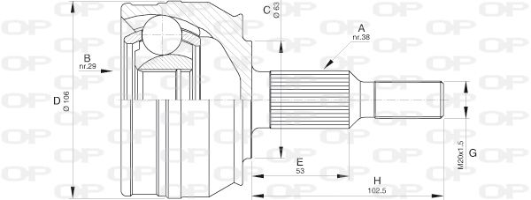 OPEN PARTS Шарнирный комплект, приводной вал CVJ5579.10